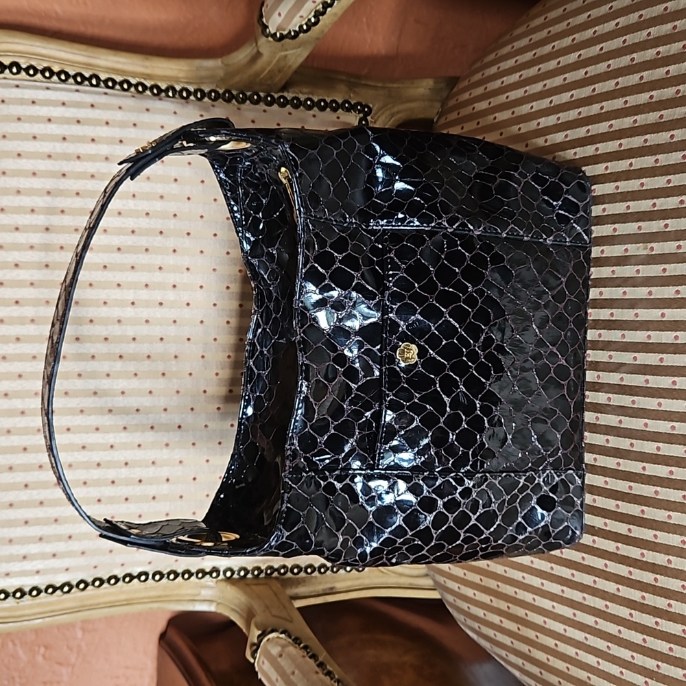 Eric Javits Patent Leather Snakeskin Print Hobo